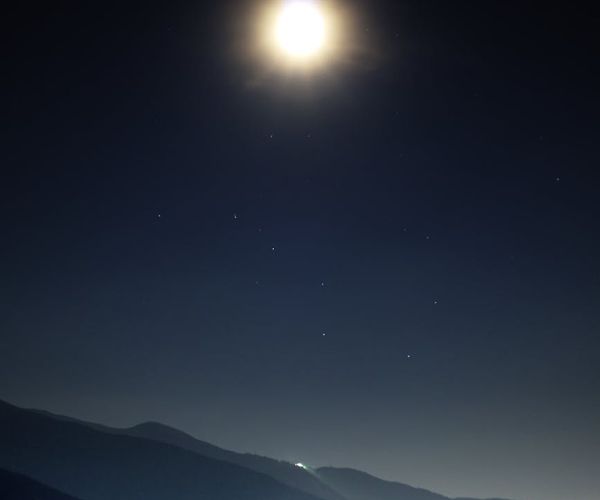 Silhouette of a person meditating against a calm, starry night sky.